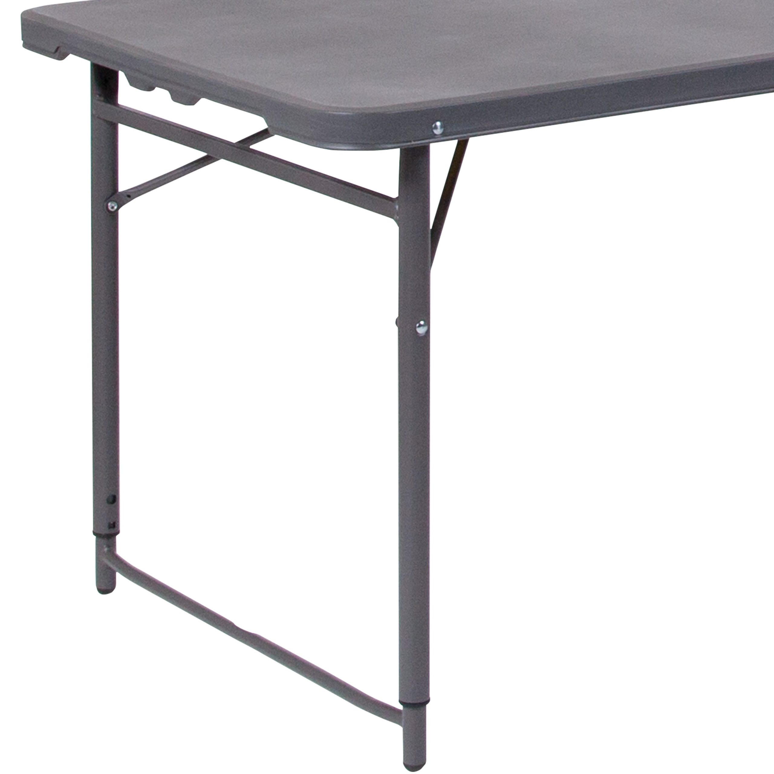 4-Foot Height Adjustable Bi-Fold Dark Gray Plastic Folding Table with Carrying Handle - Image 10