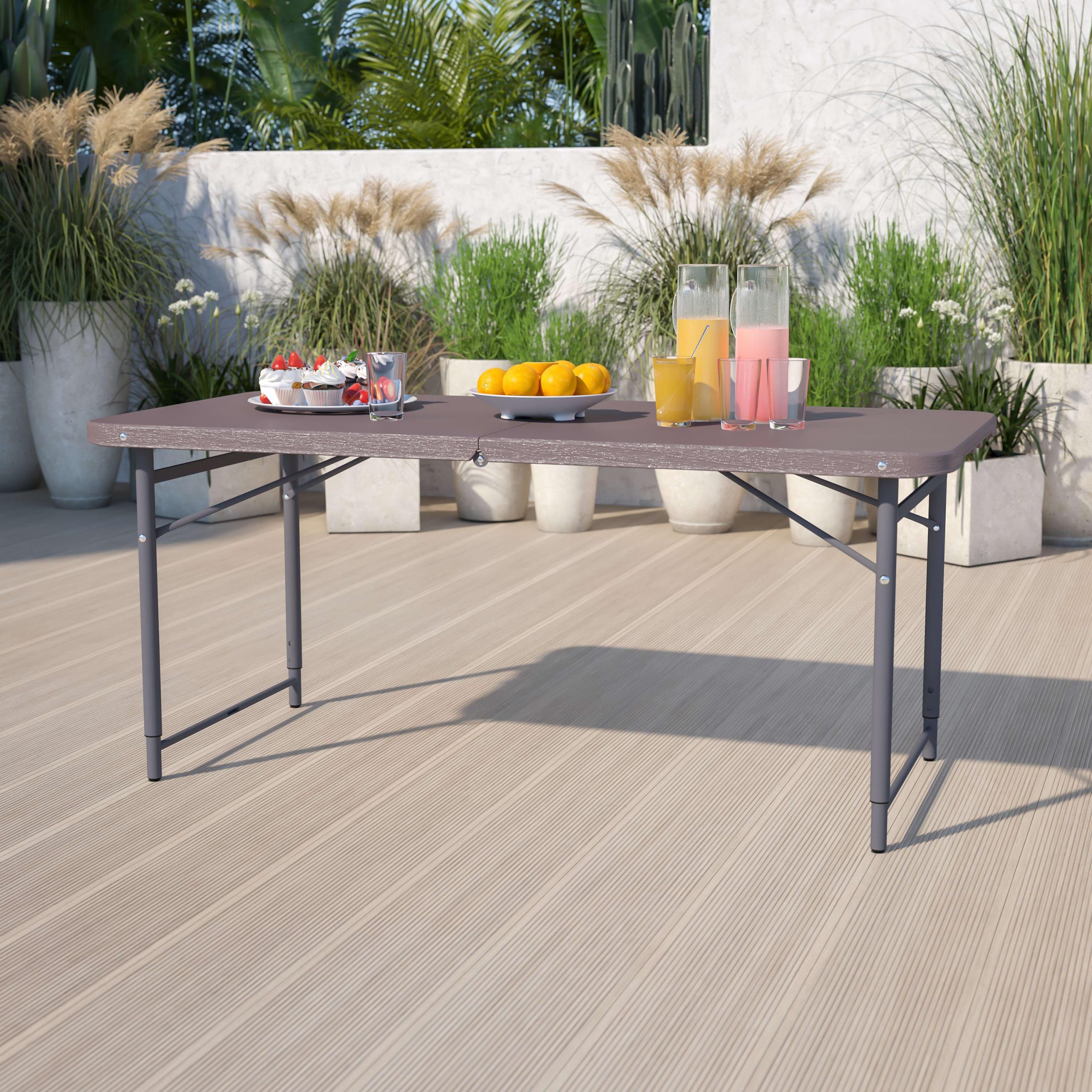 4-Foot Height Adjustable Bi-Fold Dark Gray Plastic Folding Table with Carrying Handle - Image 14