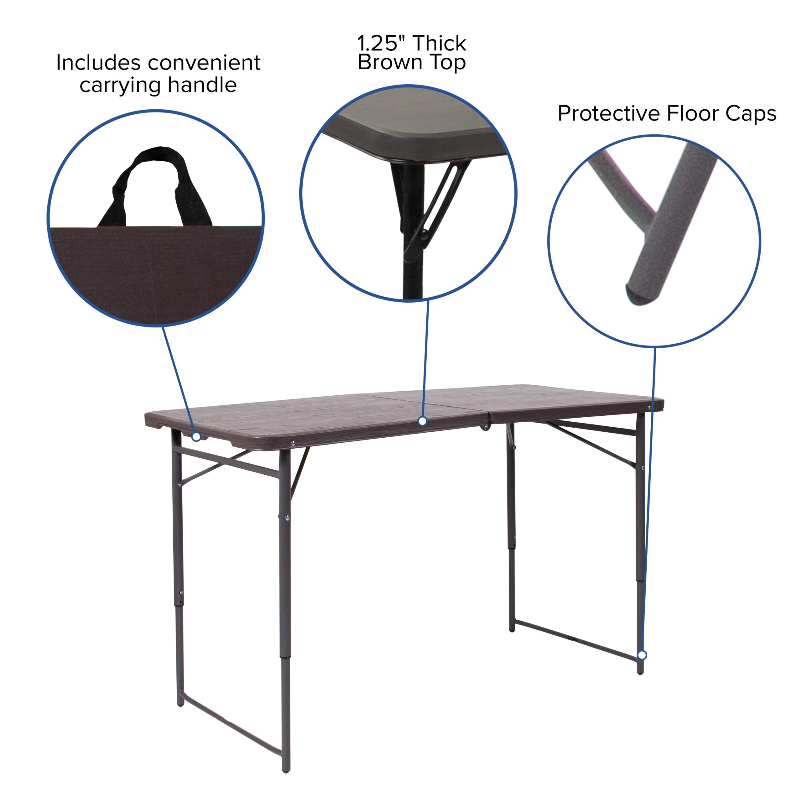 4-Foot Height Adjustable Bi-Fold Dark Gray Plastic Folding Table with Carrying Handle - Image 17