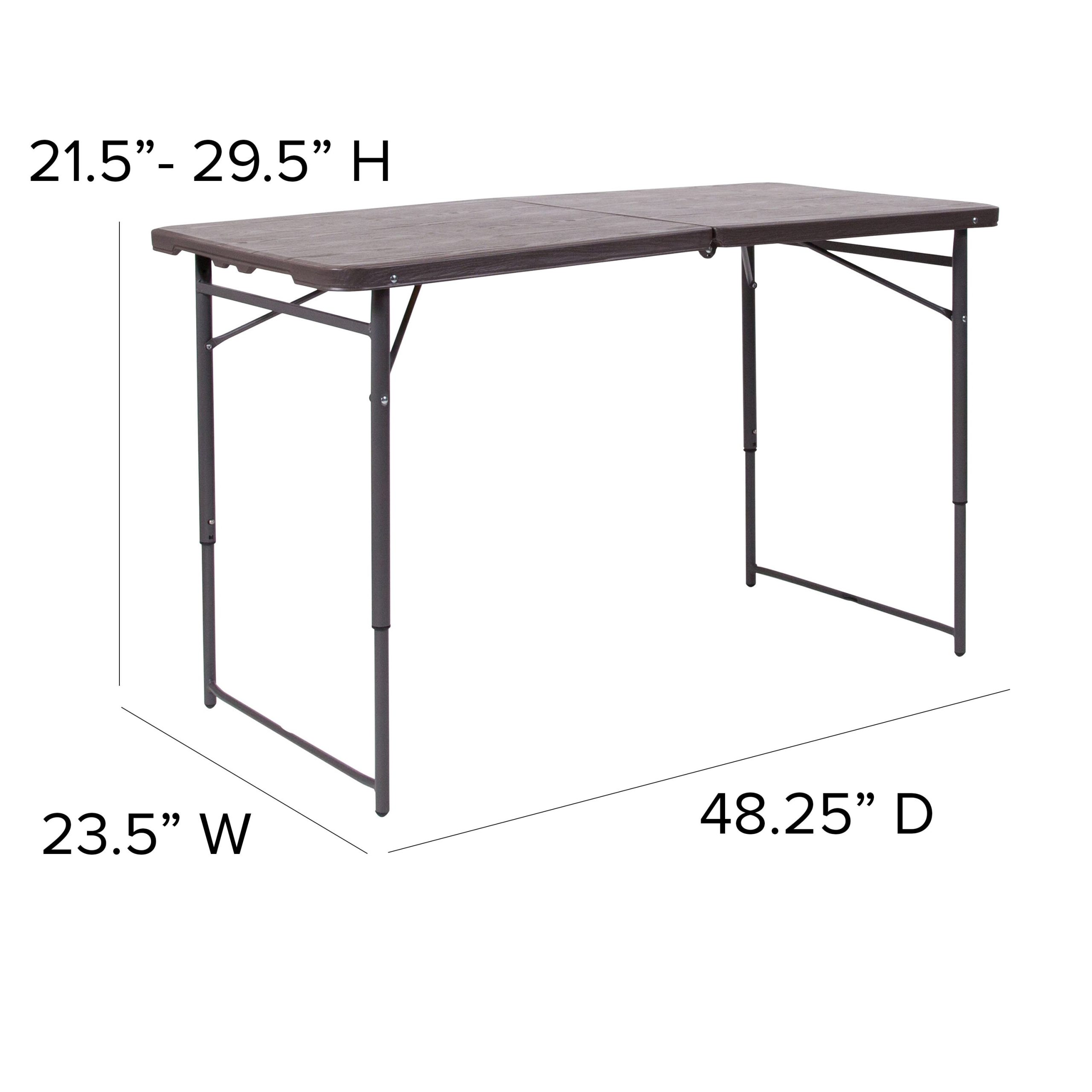 4-Foot Height Adjustable Bi-Fold Dark Gray Plastic Folding Table with Carrying Handle - Image 18