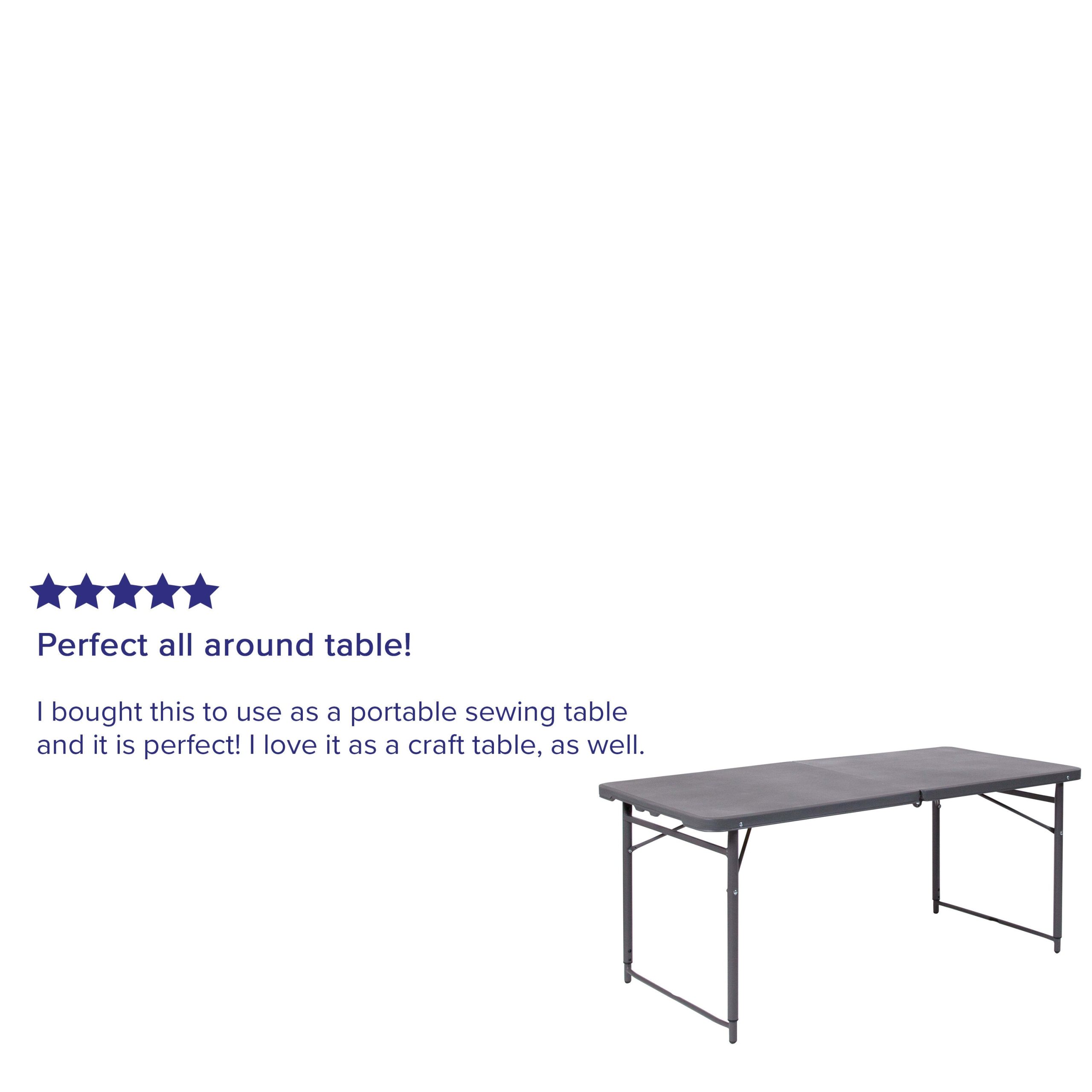 4-Foot Height Adjustable Bi-Fold Dark Gray Plastic Folding Table with Carrying Handle - Image 4