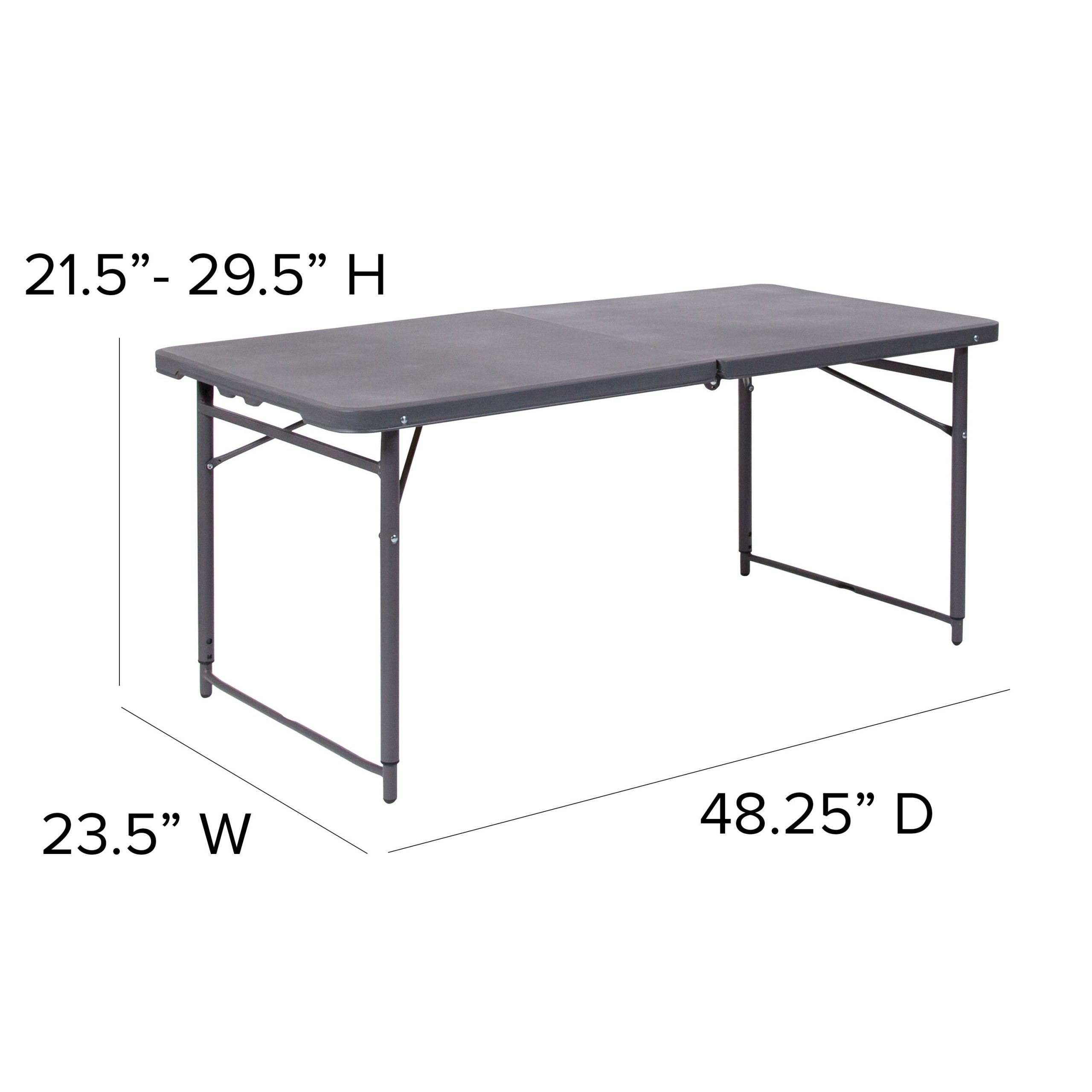 4-Foot Height Adjustable Bi-Fold Dark Gray Plastic Folding Table with Carrying Handle - Image 5