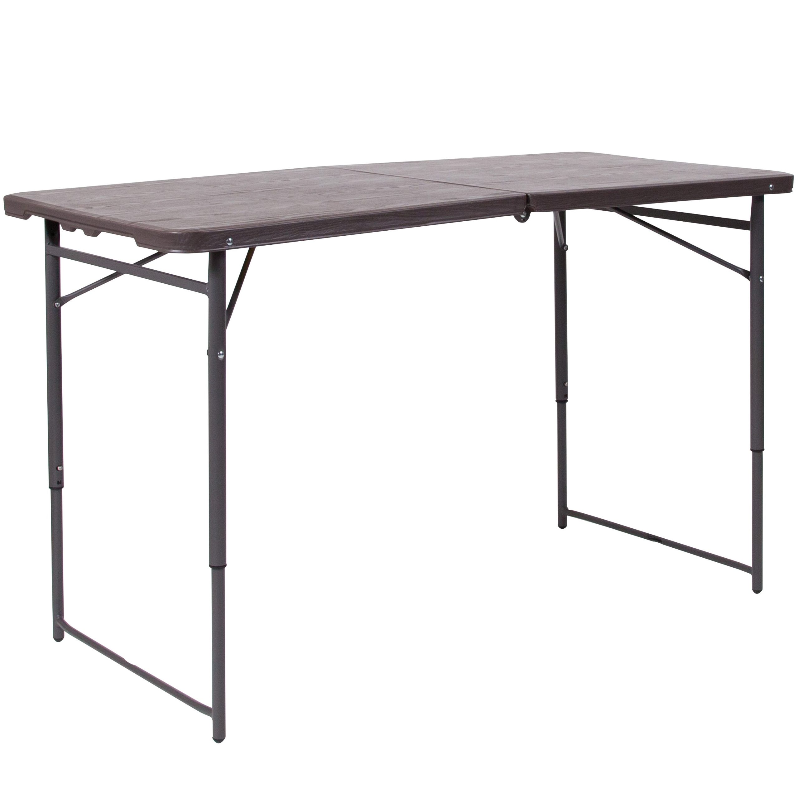 4-Foot Height Adjustable Bi-Fold Dark Gray Plastic Folding Table with Carrying Handle - Image 25