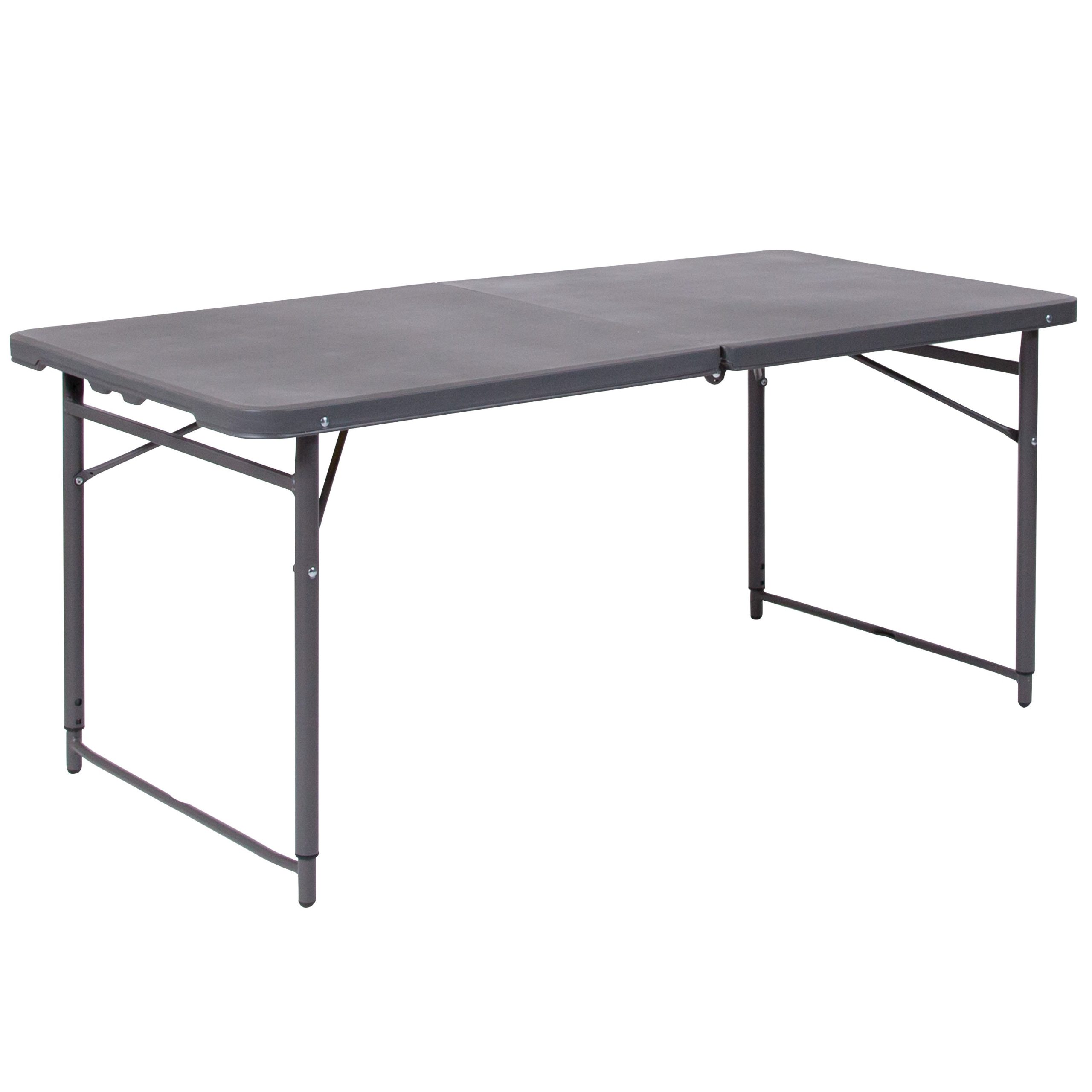 4-Foot Height Adjustable Bi-Fold Dark Gray Plastic Folding Table with Carrying Handle - Image 26