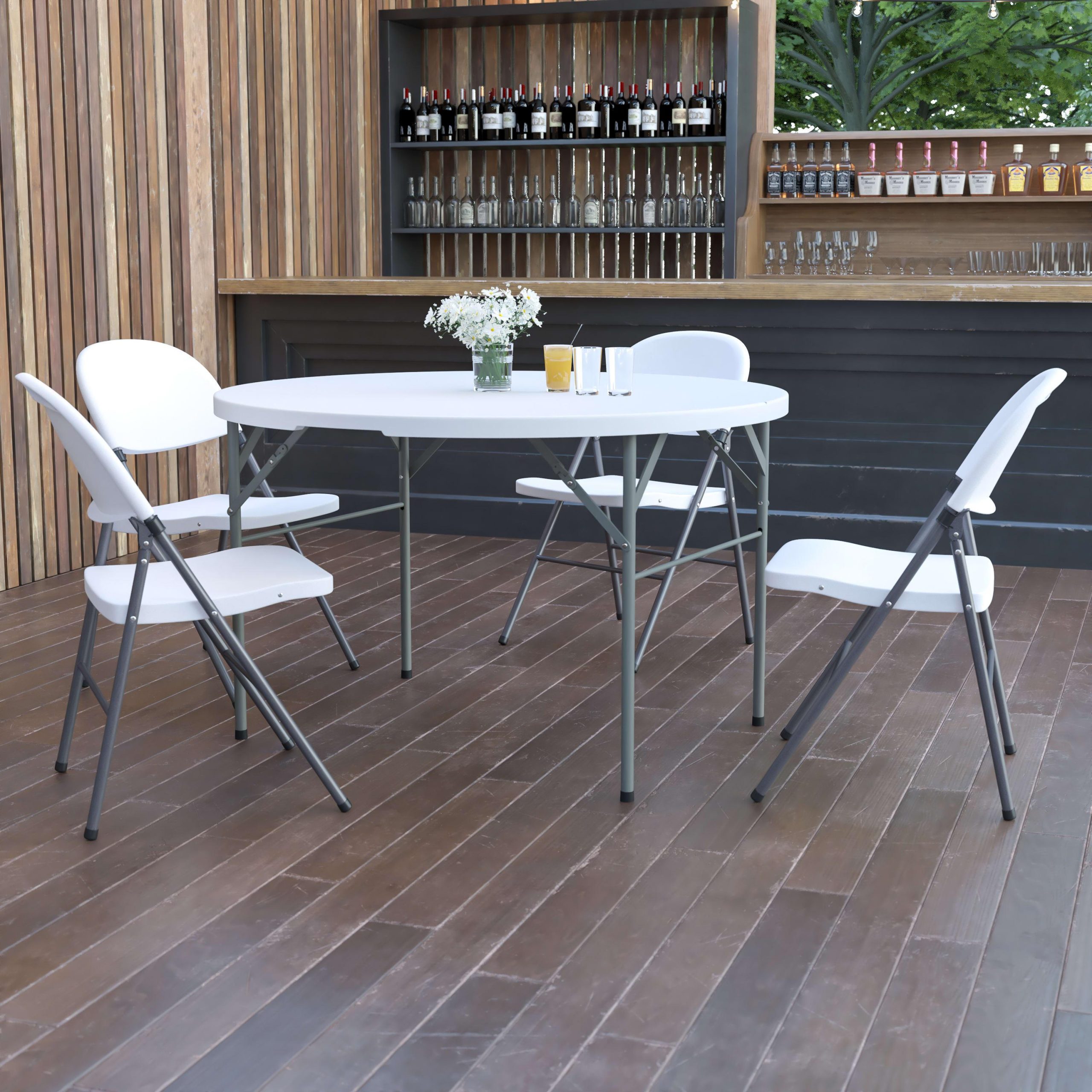 4-Foot Round Bi-Fold Plastic Banquet and Event Folding Table with Carrying Handle - Image 2