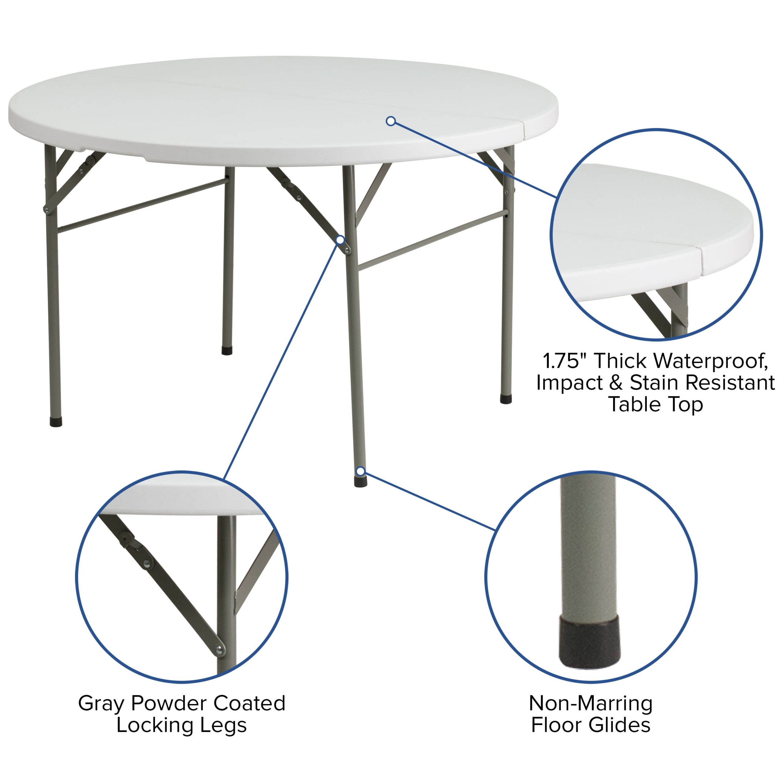 4-Foot Round Bi-Fold Plastic Banquet and Event Folding Table with Carrying Handle - Image 5