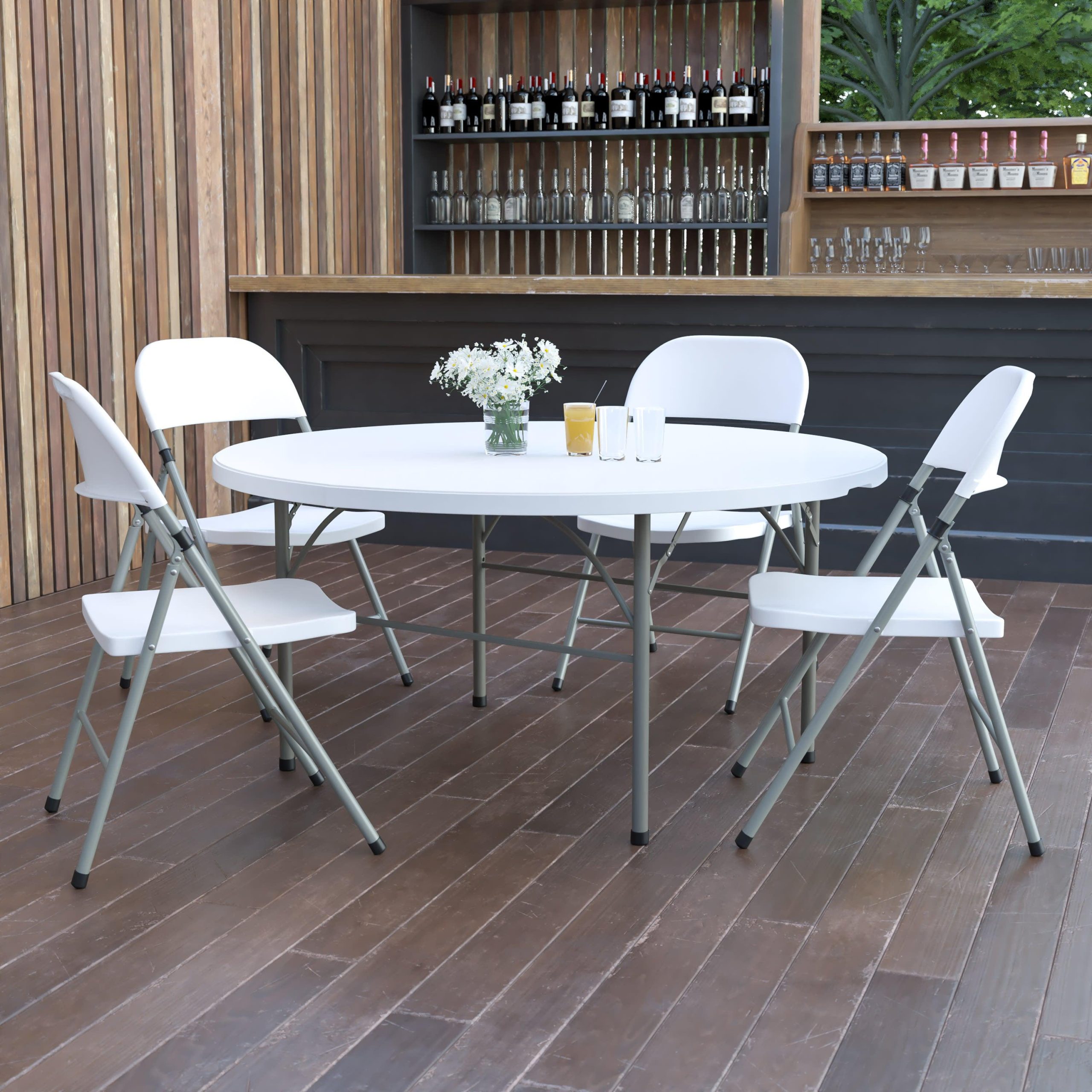 5-Foot Round Bi-Fold Plastic Folding Table with Carrying Handle - Image 2