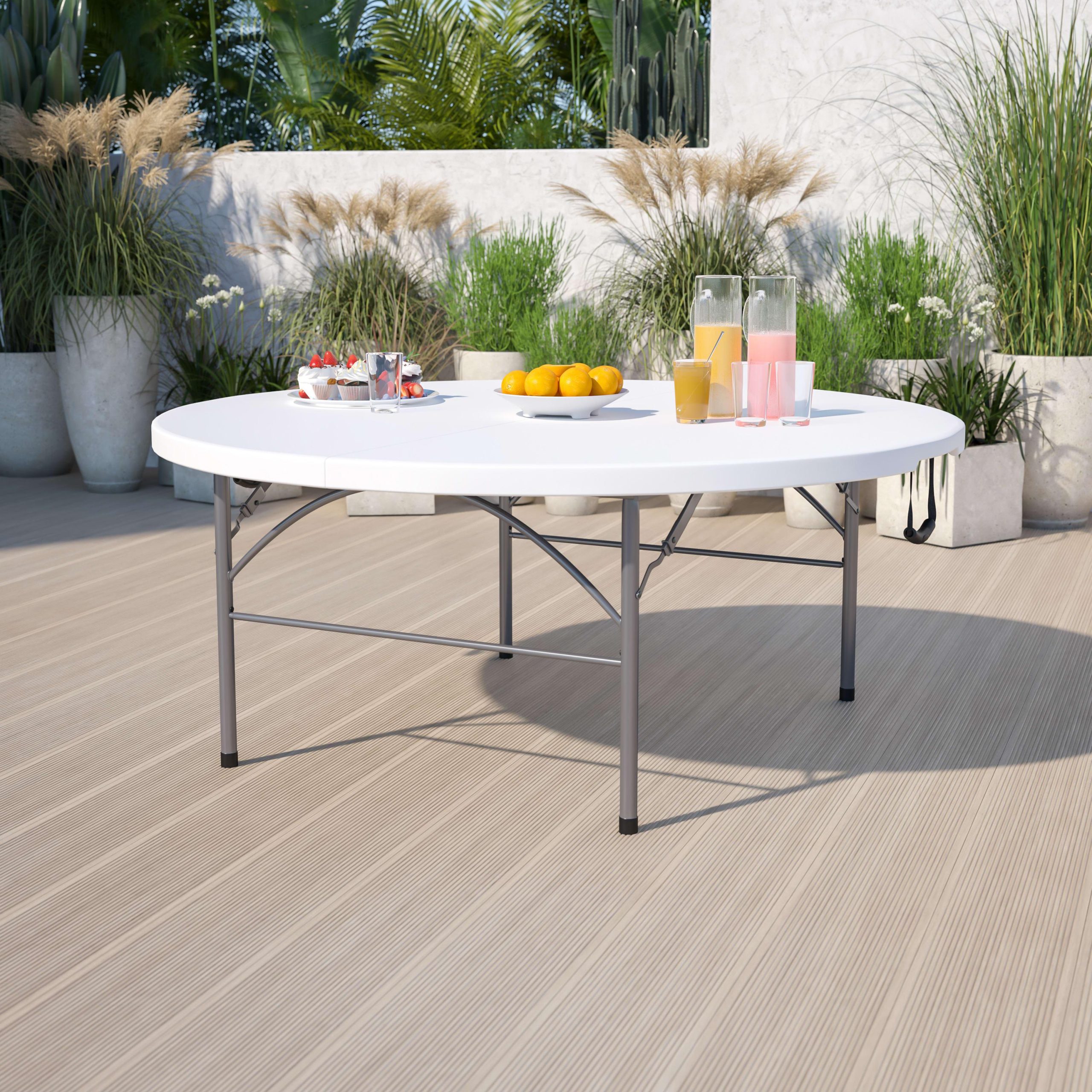 5.89-Foot Round Bi-Fold Plastic Banquet and Event Folding Table with Carrying Handle - Image 2