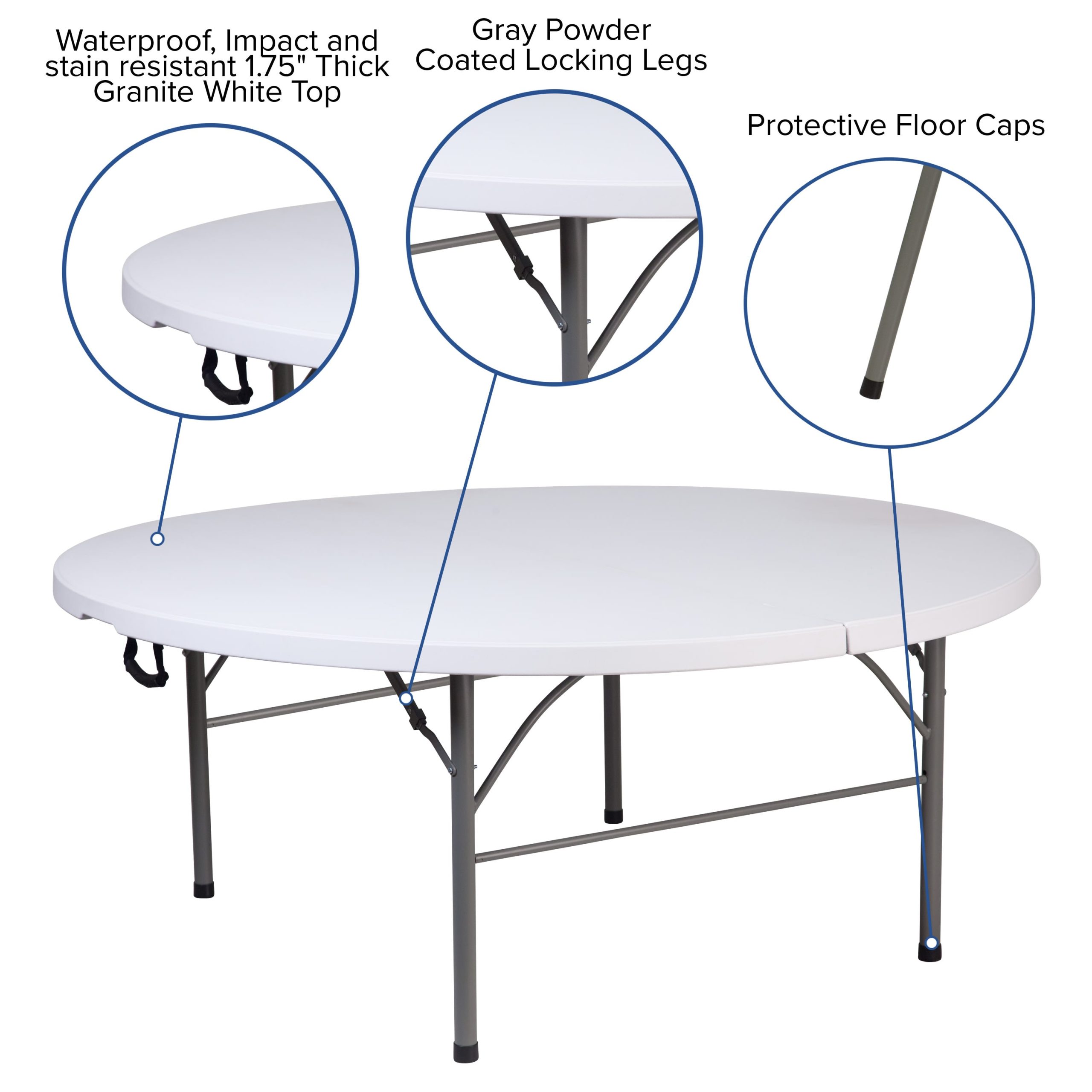 5.89-Foot Round Bi-Fold Plastic Banquet and Event Folding Table with Carrying Handle - Image 9