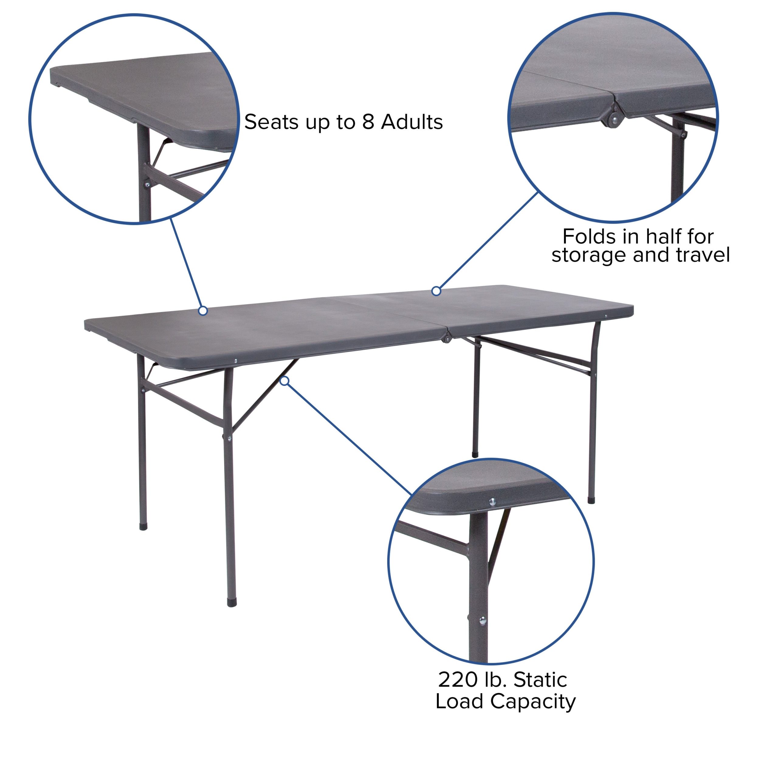 6-Foot Bi-Fold Plastic Banquet and Event Folding Table with Carrying Handle - Image 10