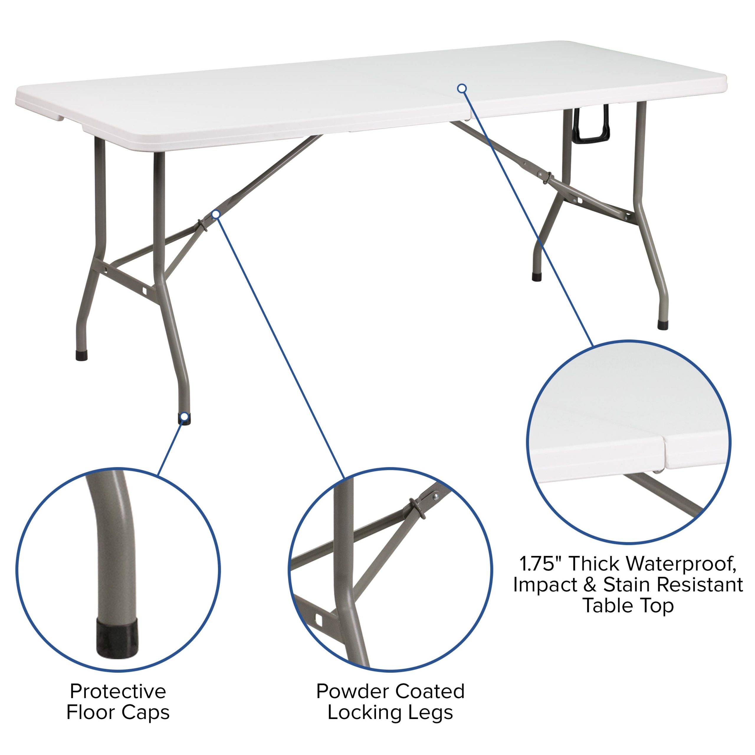 6-Foot Bi-Fold Plastic Banquet and Event Folding Table with Carrying Handle - Image 17