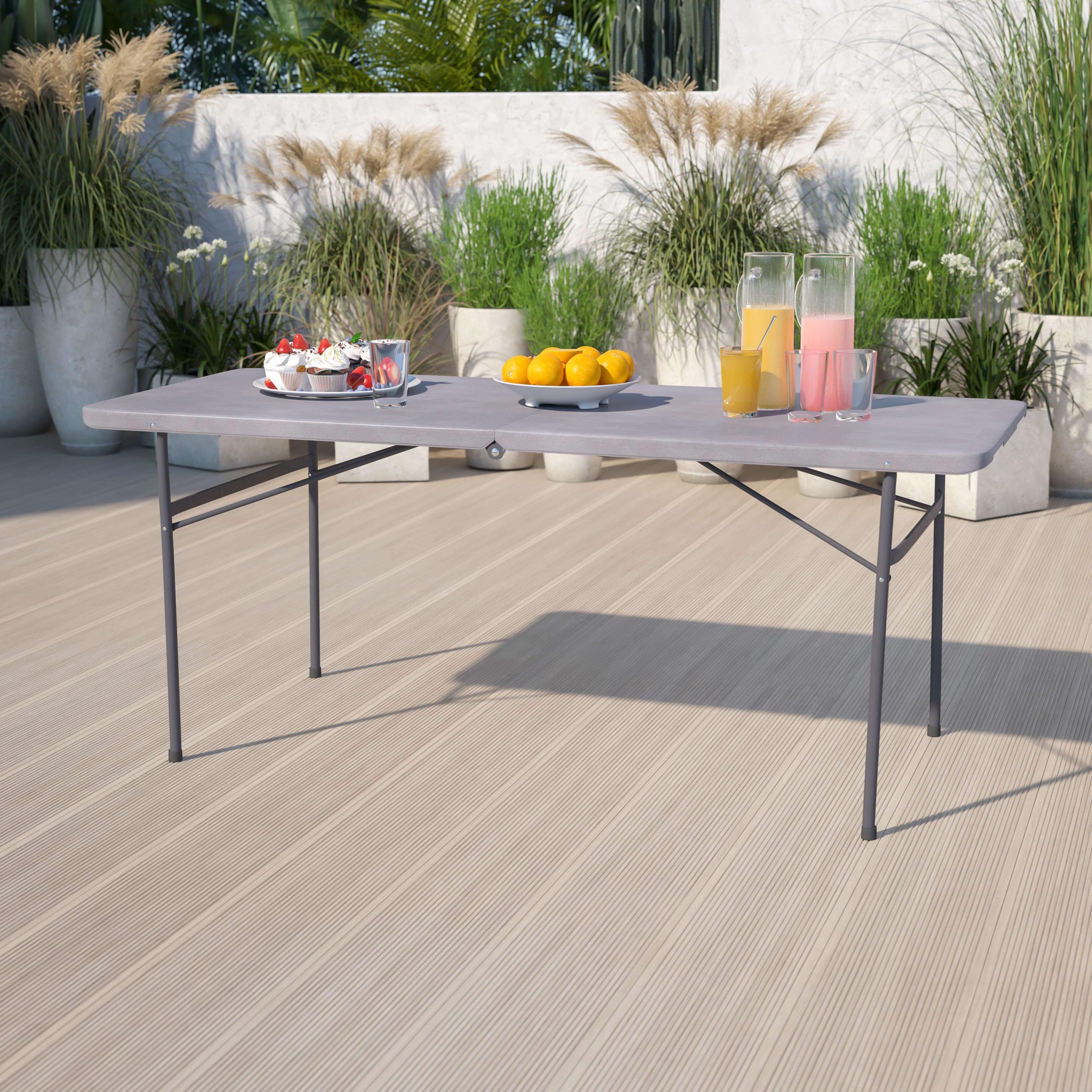 6-Foot Bi-Fold Plastic Banquet and Event Folding Table with Carrying Handle - Image 2