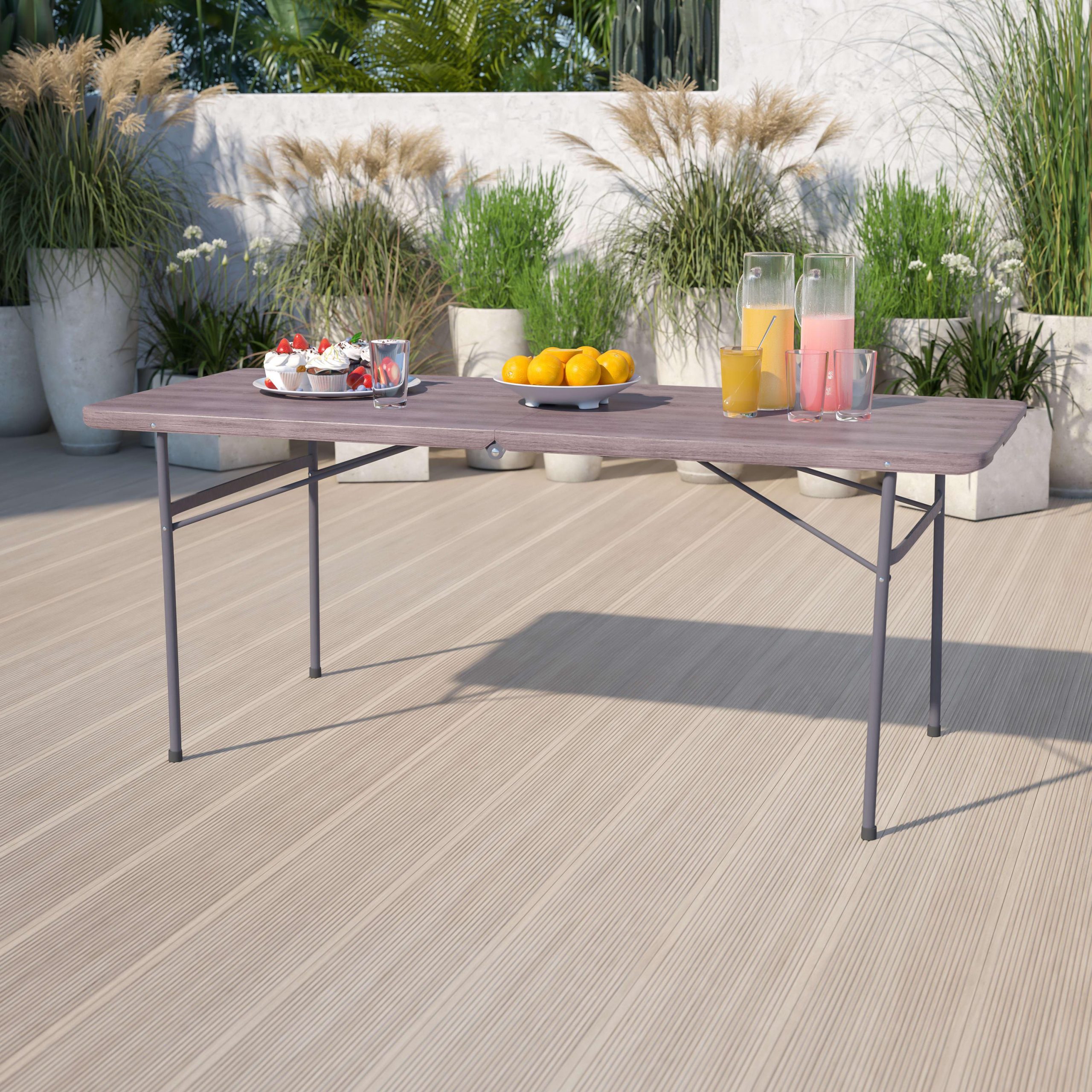 6-Foot Bi-Fold Plastic Banquet and Event Folding Table with Carrying Handle - Image 23