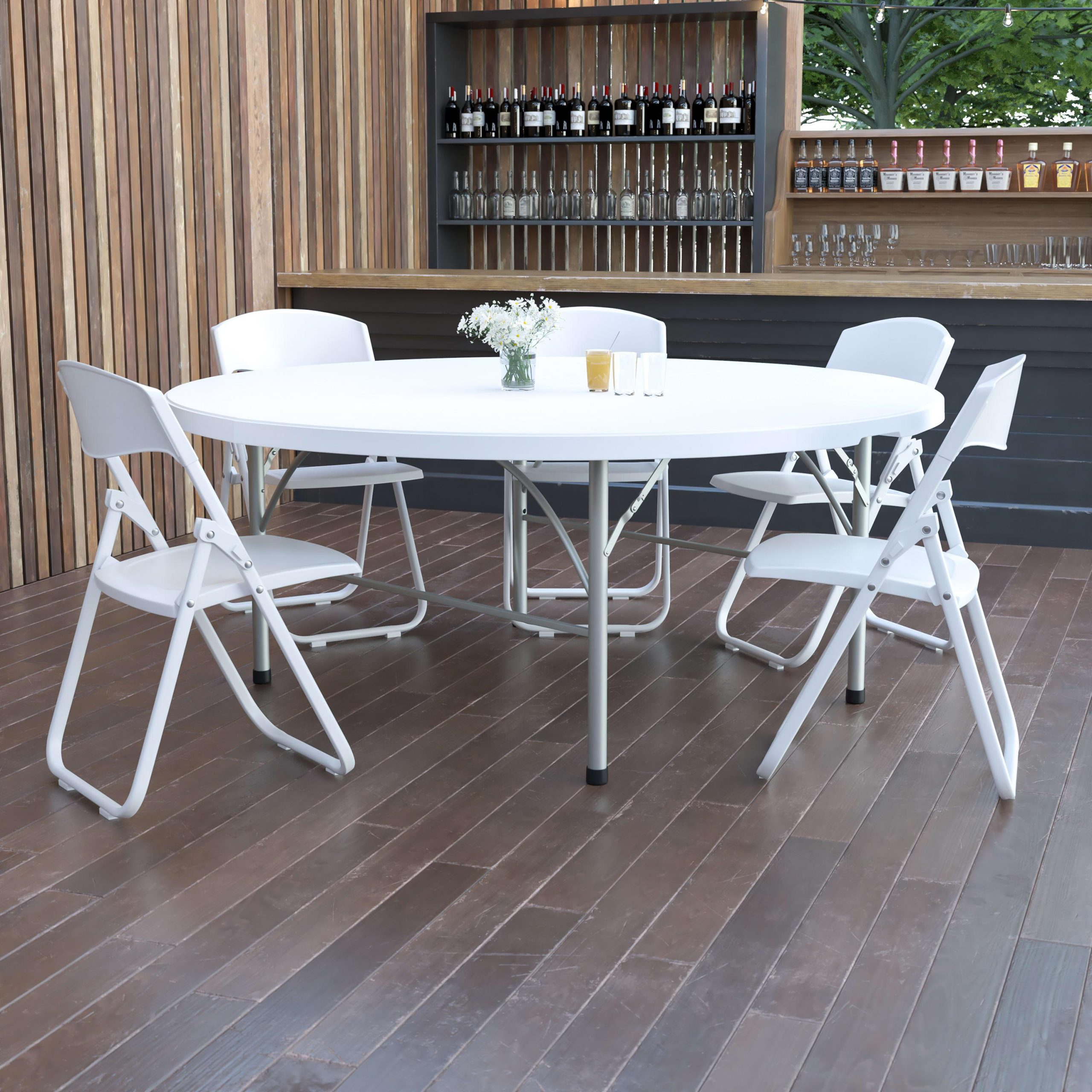 6-Foot Round Bi-Fold Plastic Banquet and Event Folding Table with Carrying Handle - Image 2