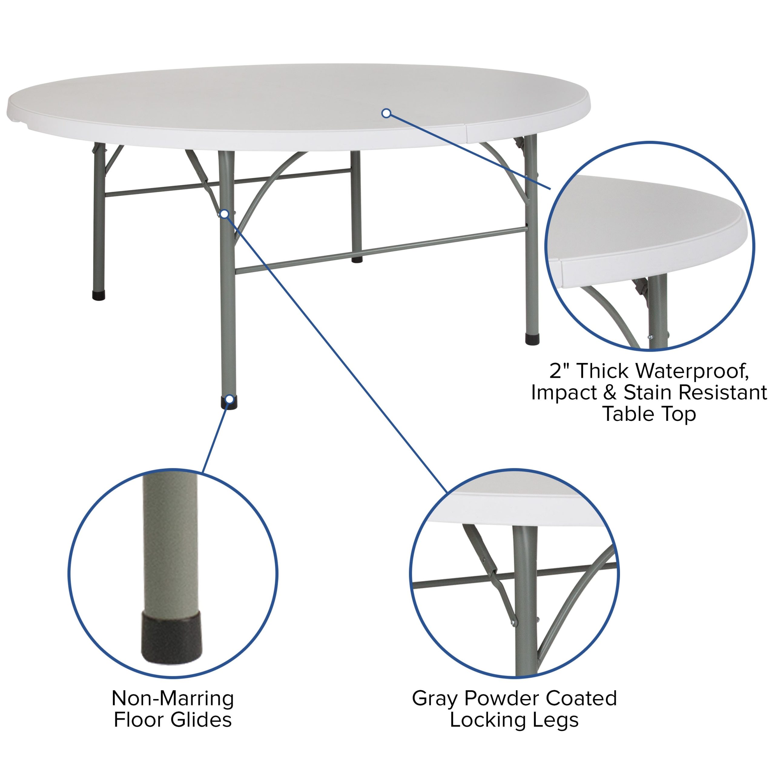 6-Foot Round Bi-Fold Plastic Banquet and Event Folding Table with Carrying Handle - Image 5