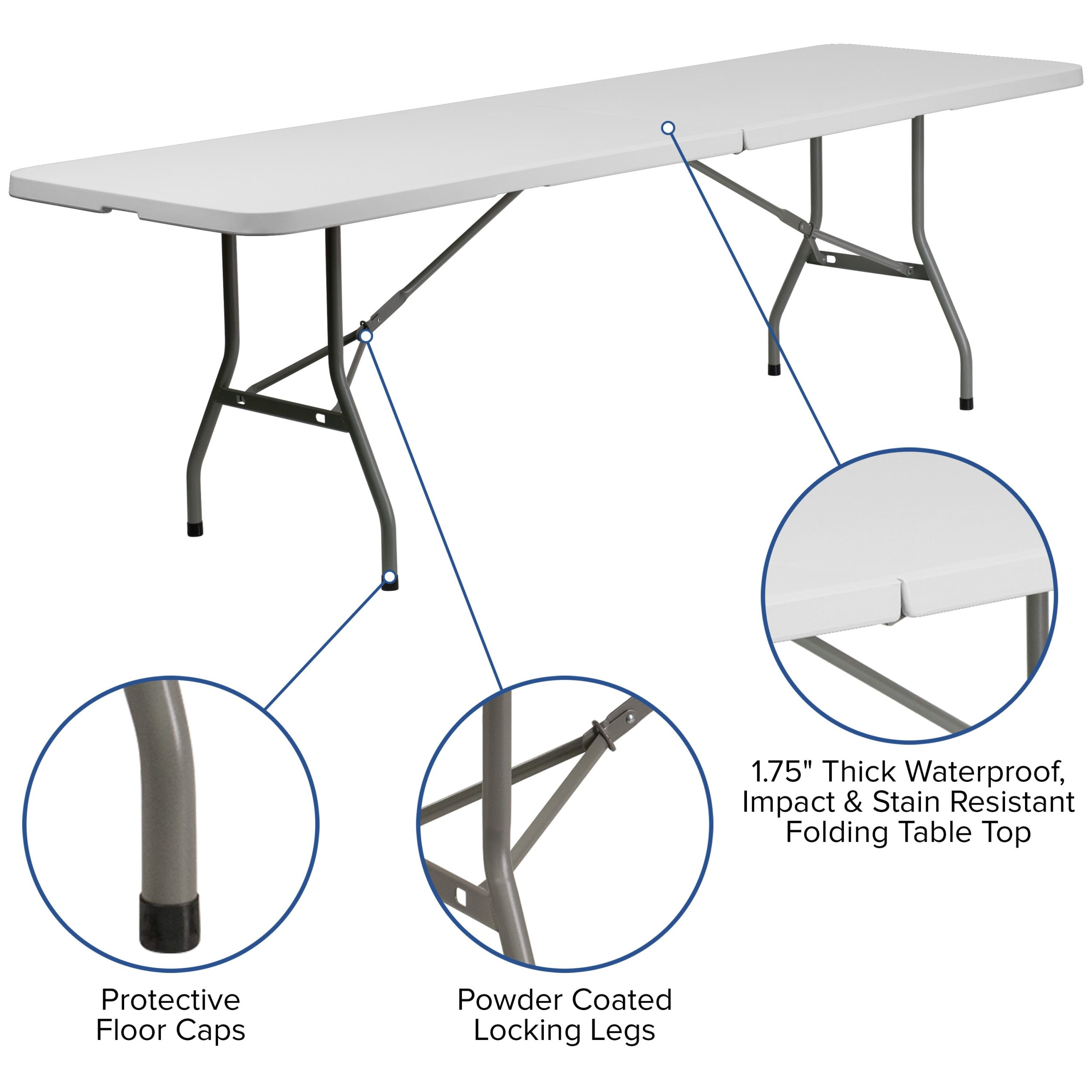 8-Foot Bi-Fold Plastic Banquet and Event Folding Table with Carrying Handle - Image 5