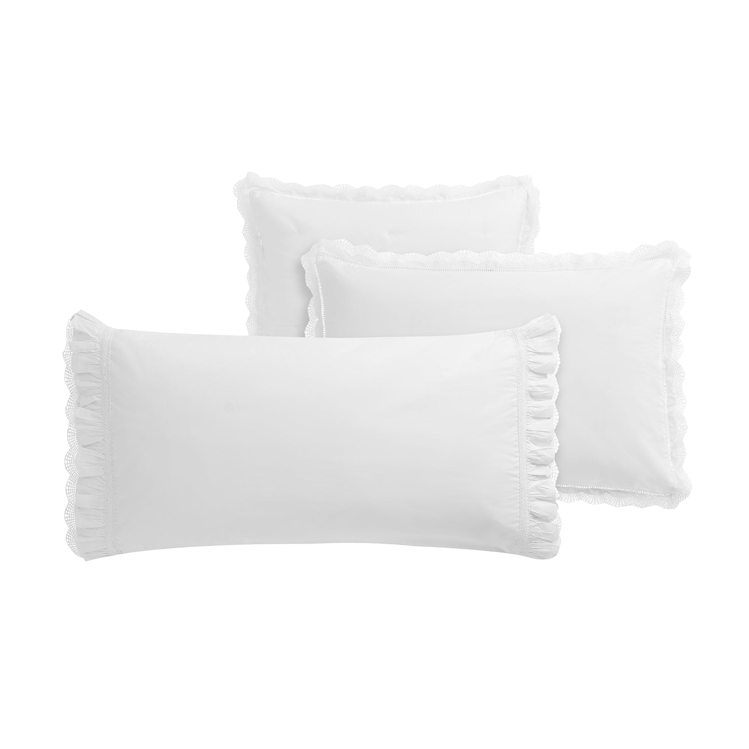 Castillo White Lace 300 Thread Count Cotton Percale King Size Pillowcases - Pair - Image 3