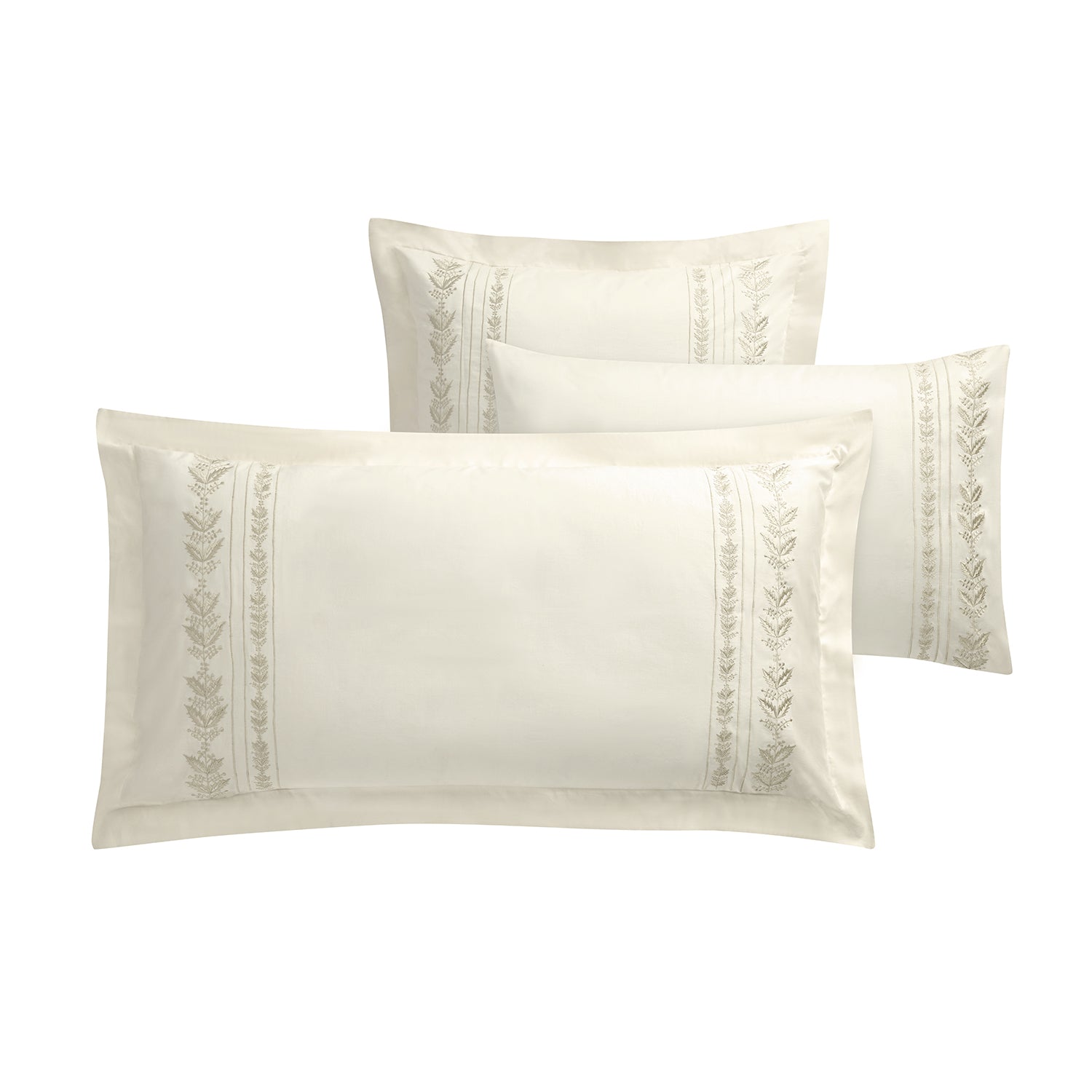 Gabrielle Ivory Leaf Embroidered 600 Thread Count Cotton Sateen King Size Oxford Pillowcases - Pair - Image 3