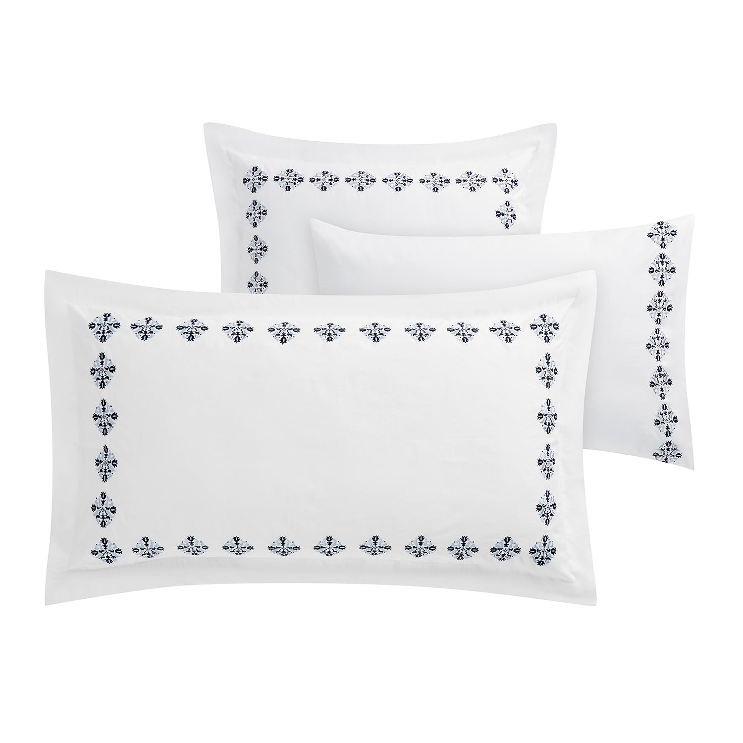 Kingsbury Navy & Powder Blue Heritage Embroidered 600 Thread Count Cotton Sateen King Size Oxford Pillowcases - Pair - Image 3