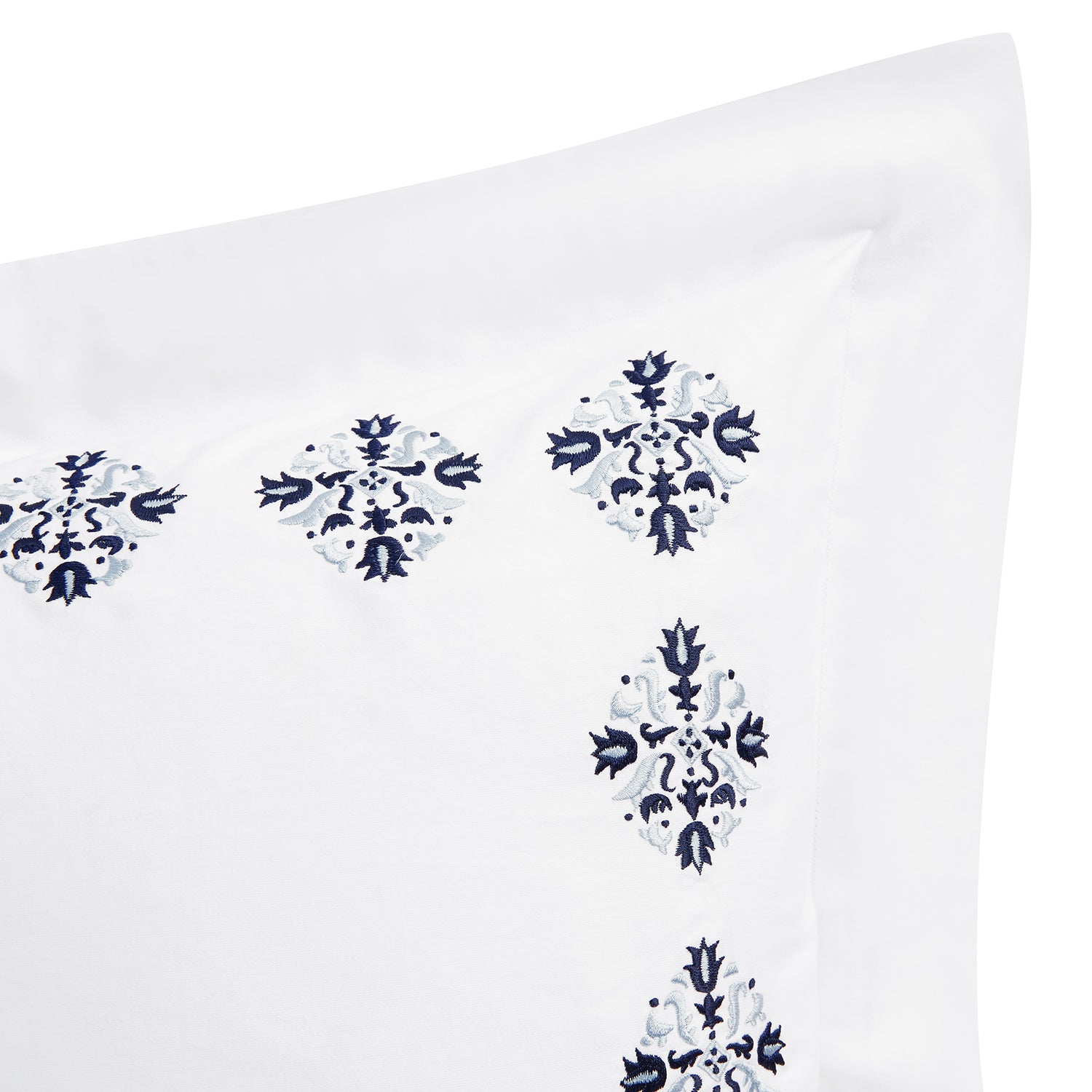 Kingsbury Navy & Powder Blue Heritage Embroidered 600 Thread Count Cotton Sateen King Size Oxford Pillowcases - Pair - Image 2