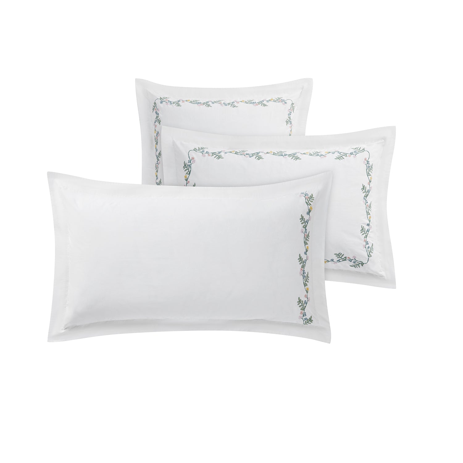 Meadow White Floral Embroidered 300 Thread Count Cotton Percale King Size Oxford Pillowcases - Pair - Image 3