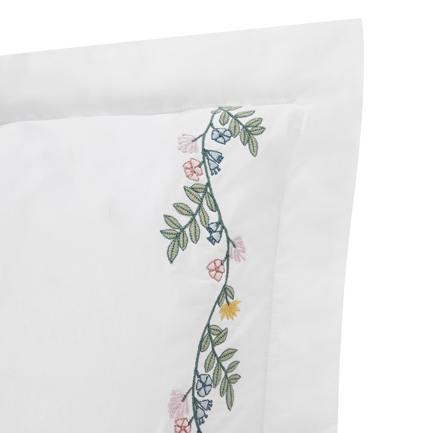 Meadow White Floral Embroidered 300 Thread Count Cotton Percale King Size Oxford Pillowcases - Pair - Image 4