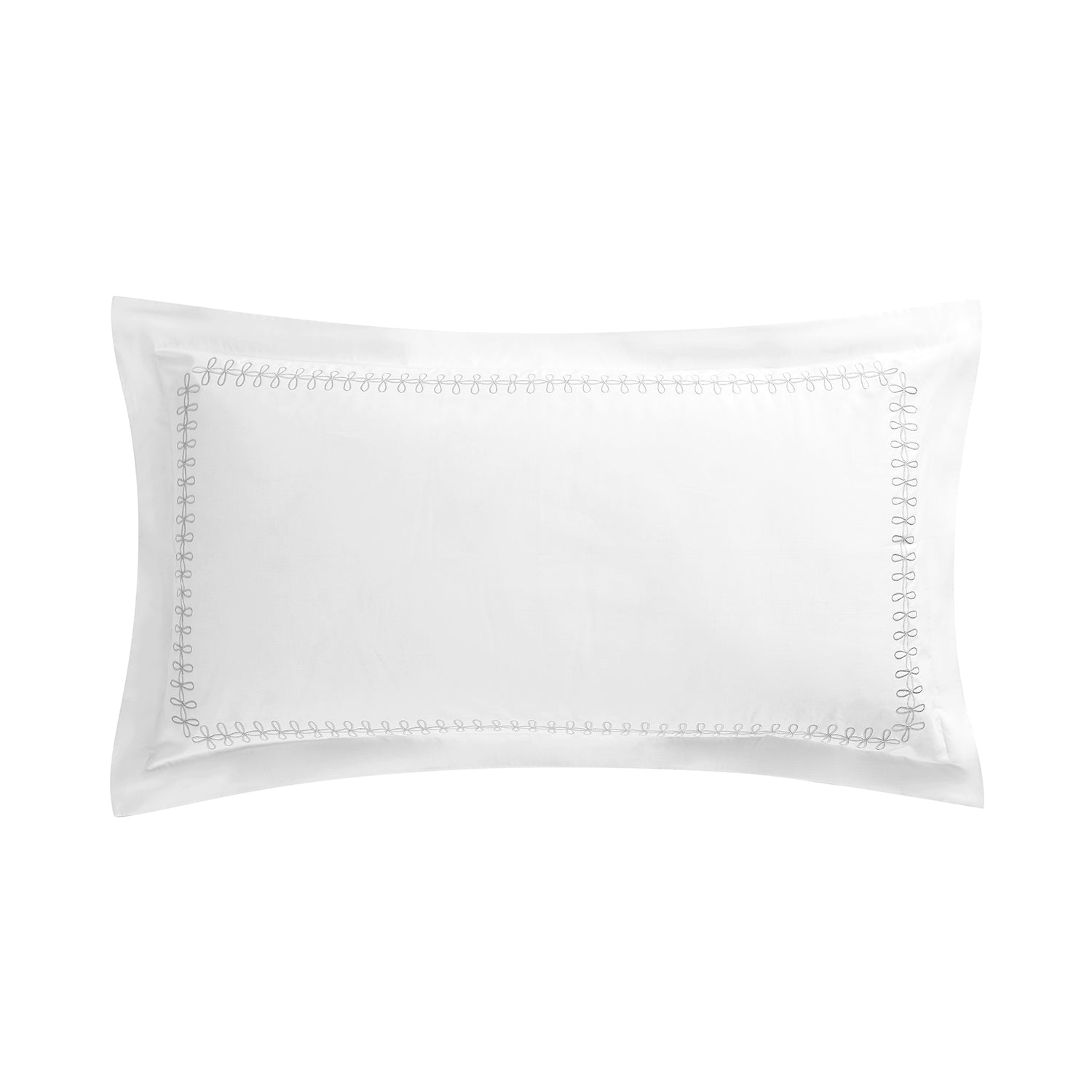 Milano Glacier Grey Knot Embroidered 600 Thread Count Cotton Sateen Kingsize Oxford Pillowcases - Pair - Image 2