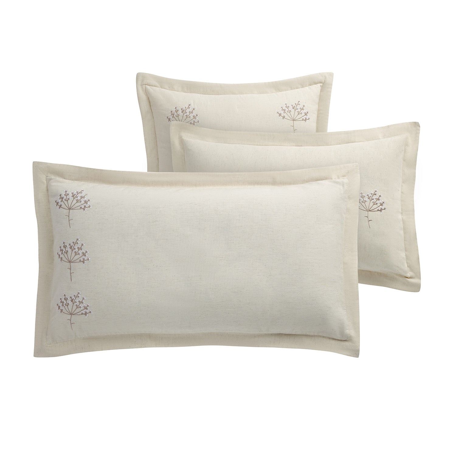 Meadow Cream Sprig Embroidered Linen Blend King Size Oxford Pillowcases - Pair - Image 2
