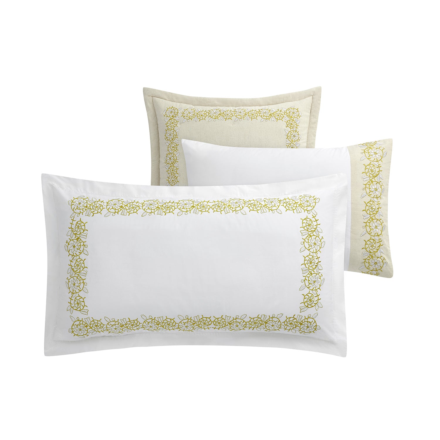 Jasmina White Floral Embroidered 300 Thread Count Cotton Percale King Size Oxford Pillowcases - Pair - Image 2