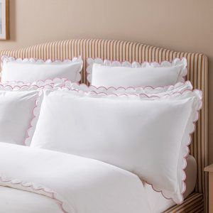Margot Rose Pink Embroidered Scallop 300 Thread Count Cotton Percale Pillowcases - Pair