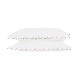 Margot Taupe Embroidered Scallop 300 Thread Count Cotton Percale Pillowcases - Pair