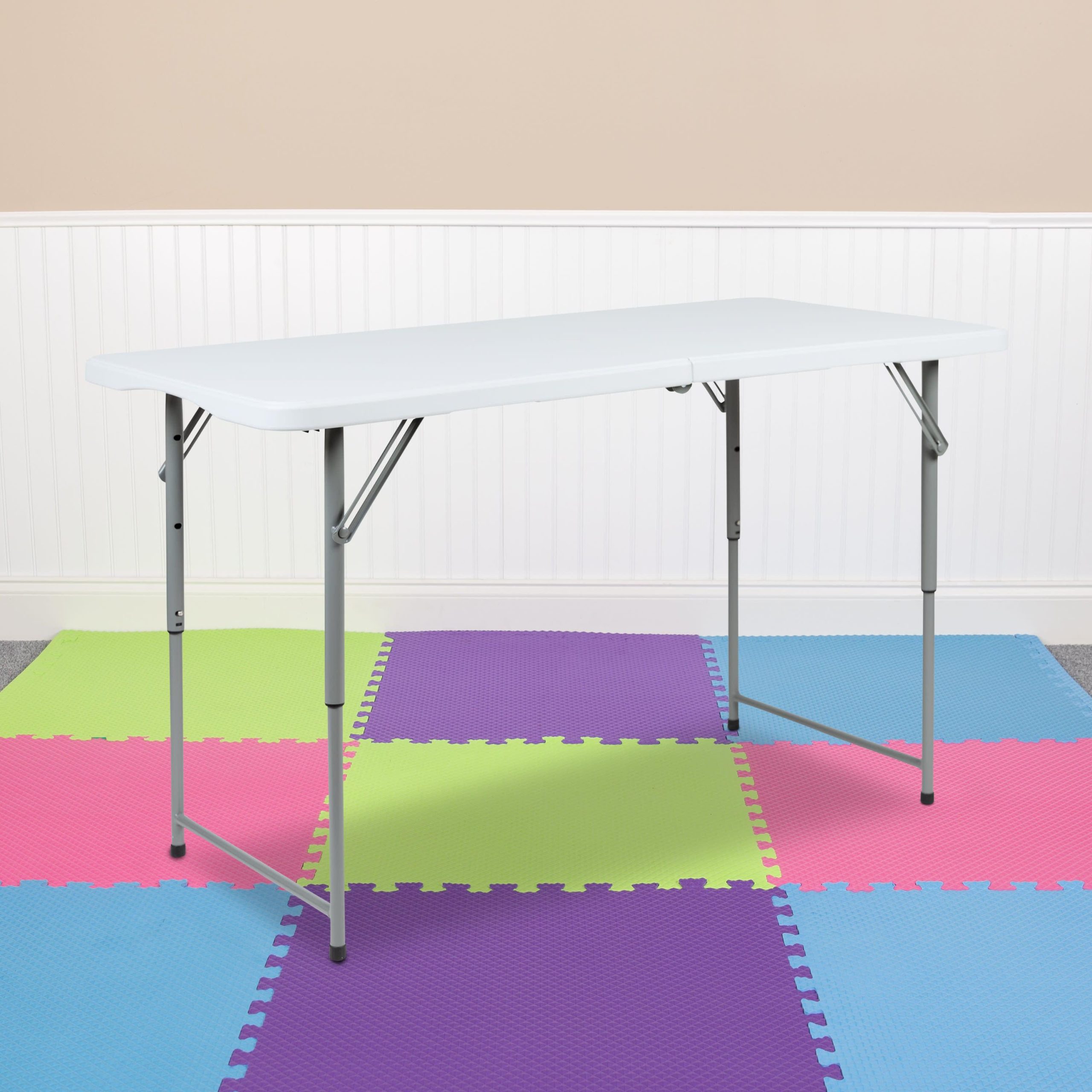 Height Adjustable Bi-Fold Plastic Folding Table with Carrying Handle - Image 2
