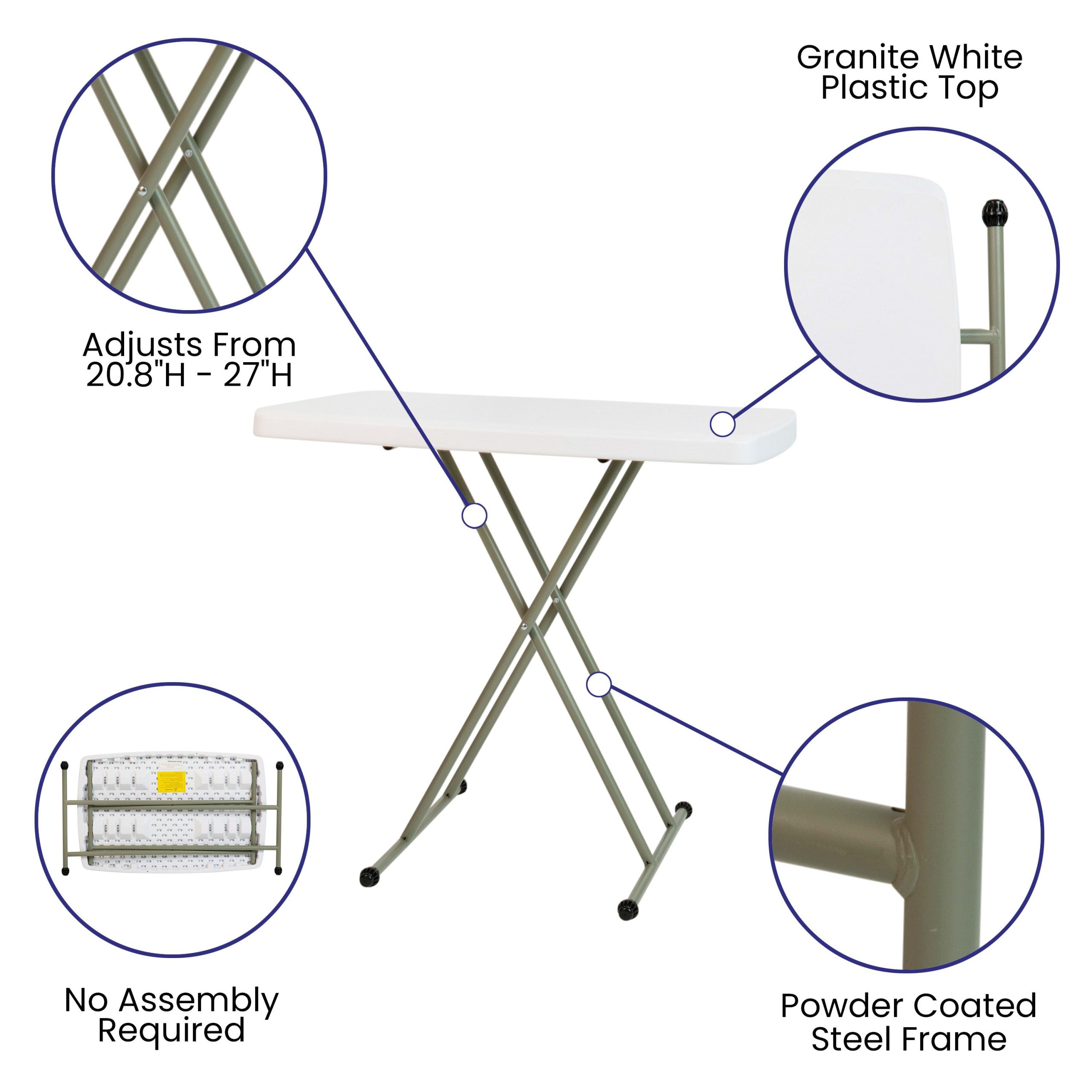 Indoor/Outdoor Plastic Folding Table, Adjustable Height Commercial Grade Side Table, Laptop Table, TV Tray - Image 18
