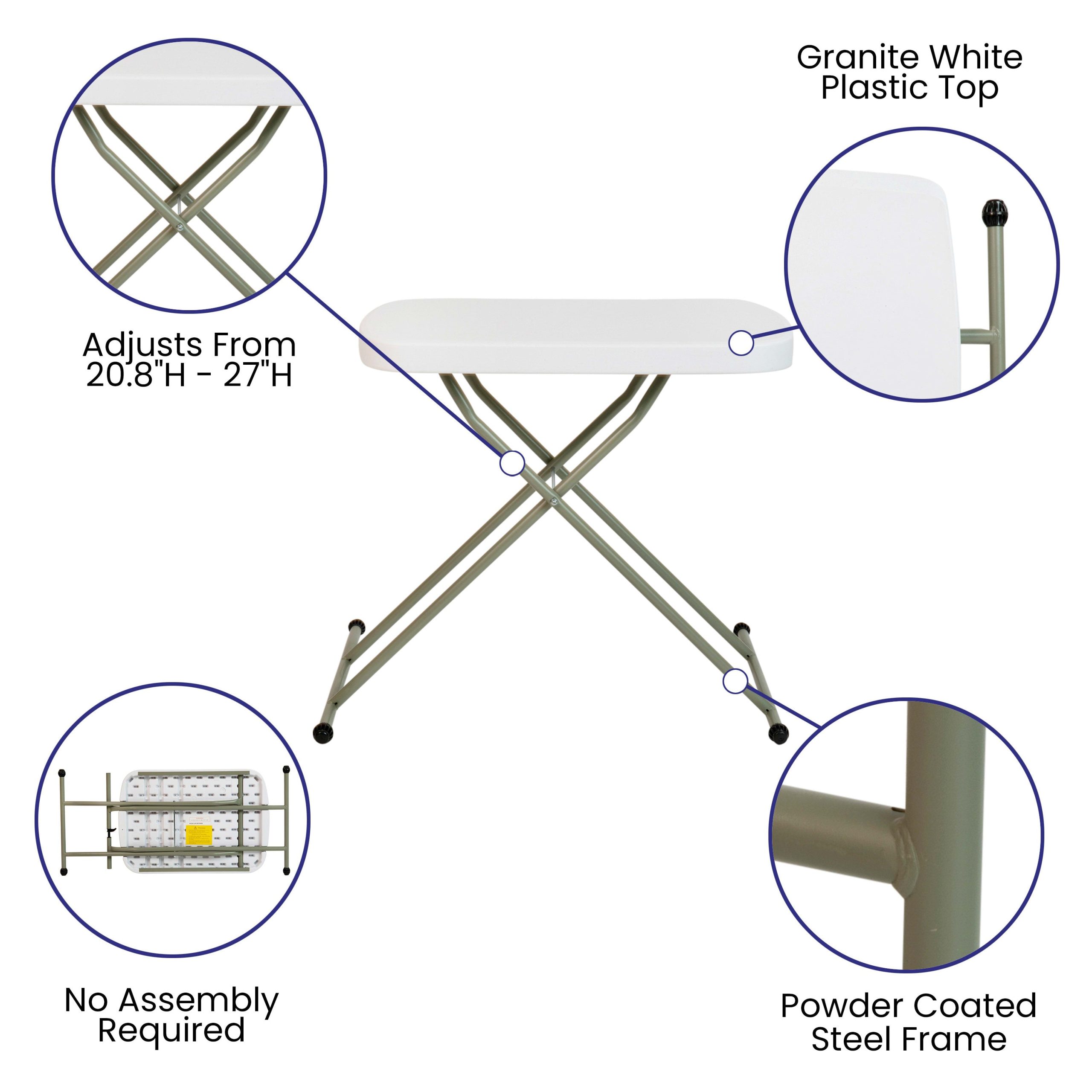 Indoor/Outdoor Plastic Folding Table, Adjustable Height Commercial Grade Side Table, Laptop Table, TV Tray - Image 4